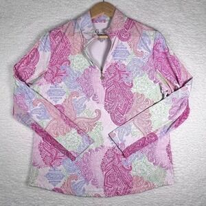 Paisley Quarter Zip Top XL Pink Blue Golf Preppy Stretch Long Sleeve